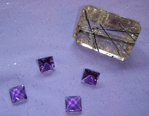 Amethyst and Rutilated Quartz stones