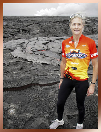Diane on active lava flow, Hawaii