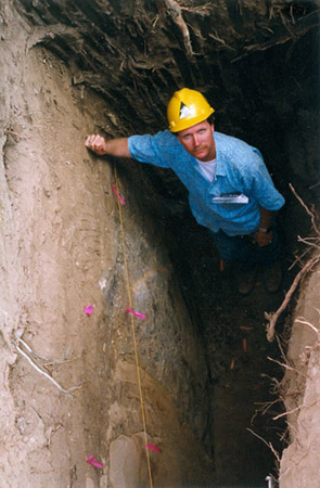 Monte in Fault trench showing the Rose Canyon Fault rupture